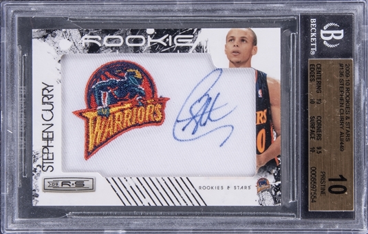 2009-10 Panini Rookies & Stars #136 Stephen Curry Signed Patch Rookie Card (#363/449) - BGS PRISTINE 10/BGS 10